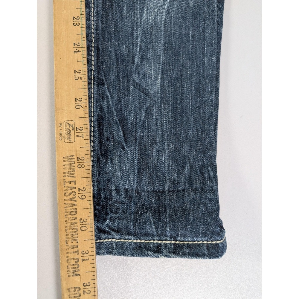 Miss Me Distressed Skinny Jeans in Dark Blue with Red Patch Accents - Picture 15 of 16